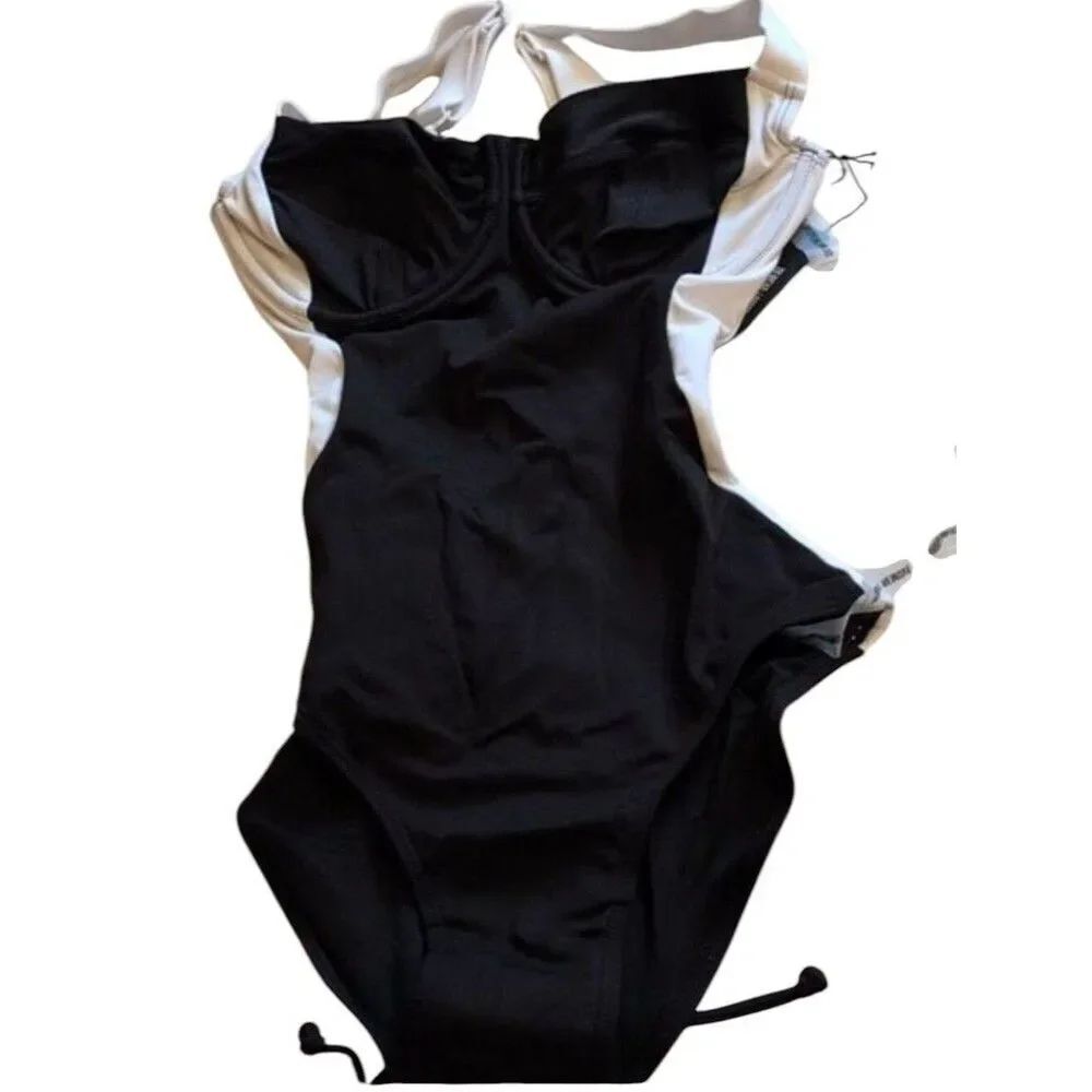 NWT TA3 Lifty Corset Back Swimsuit Contour Black White Shaping Suit